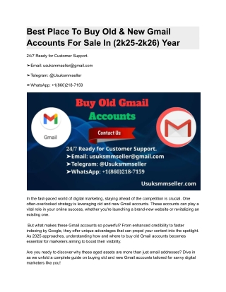 Best Place To B,uy Old & New Gmail Accounts For Sale In (2k25-2k26) Year