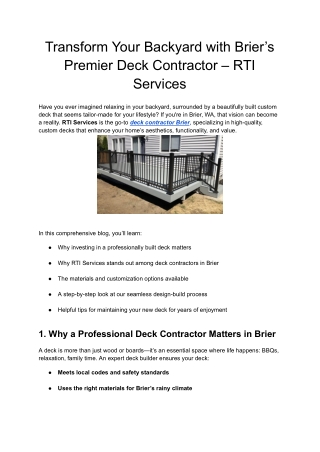 Transform Your Backyard with Brier’s Premier Deck Contractor – RTI Services