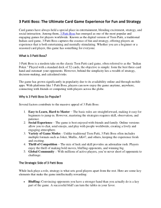 3 Patti Boss: The Ultimate Card Game Experience for Fun and Strategy