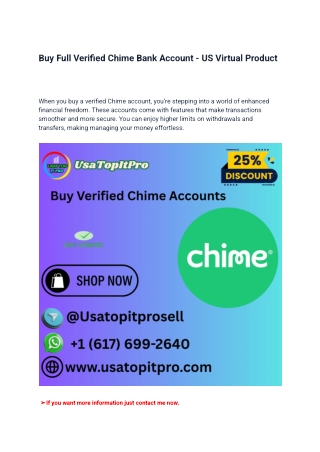 Buy Full Verified Chime Bank Account - US Virtual Product