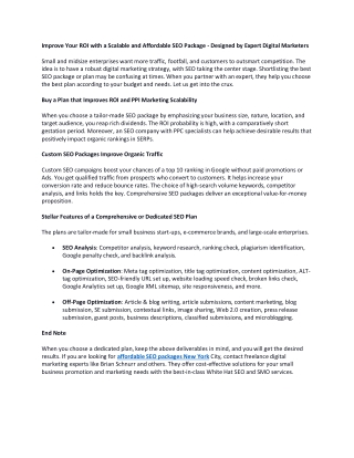 Improve Your ROI with a Scalable and Affordable SEO Package - Designed by Expert Digital Marketers