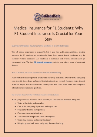 Medical Insurance for F1 Students Why F1 Student Insurance Is Crucial for Your Stay