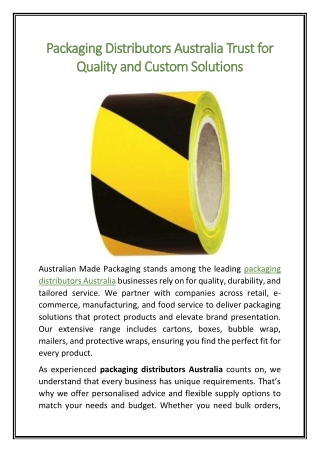 Packaging Distributors Australia Trust for Quality and Custom Solutions