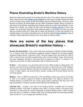Places Illustrating Bristol's Maritime History