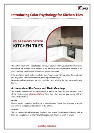 Introducing Color Psychology for Kitchen Tiles