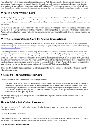 Using Your Securespend Card for Safe Online Transactions