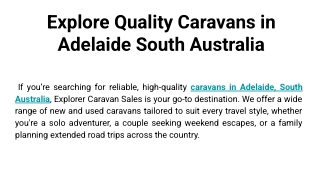 Explore Quality Caravans in Adelaide South Australia
