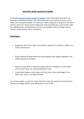 Daxin Texel | Interactive splash equipment supplier Oman