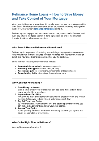 Refinance Home Loans – How to Save Money and Take Control of Your Mortgage