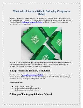 What to Look for in a Reliable Packaging Company in Dubai