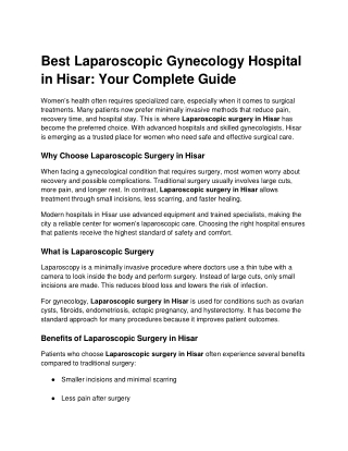 best laparoscopic gynecology hospital in hisar