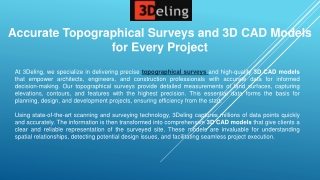 Accurate Topographical Surveys and 3D CAD Models for Every Project