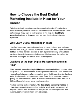 Digital Marketing Institute in Hisar