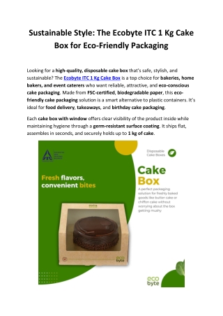 Ecobyte 1 Kg Cake Box – Eco-Friendly, Disposable with Window