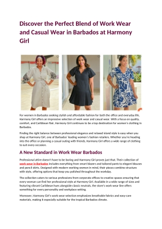 Discover the Perfect Blend of Work Wear and Casual Wear in Barbados at Harmony Girl