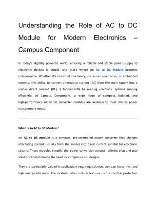 Understanding the Role of AC to DC Module for Modern Electronics