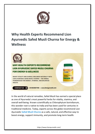 Why Health Experts Recommend Lion Ayurvedic Safed Musli Churna for Energy & Wellness
