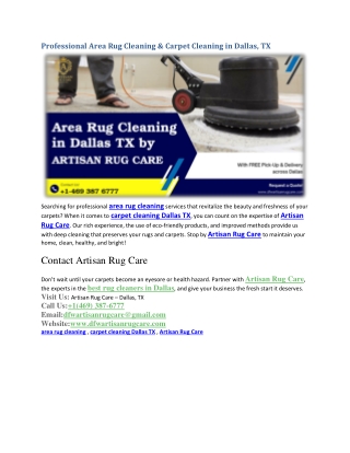 Professional Area Rug Cleaning & Carpet Cleaning in Dallas, TX