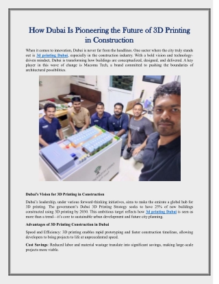 How Dubai Is Pioneering the Future of 3D Printing in Construction