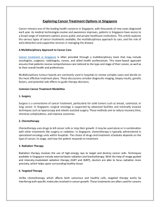 Exploring Cancer Treatment Options in Singapore