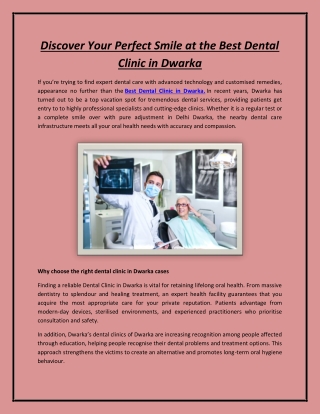 Discover Your Perfect Smile at the Best Dental Clinic in Dwarka