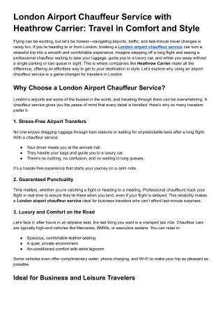 London Airport Chauffeur Service with Heathrow Carrier Travel in Comfort and Style