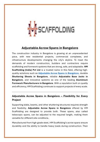 Adjustable Acrow Spans in Bangalore