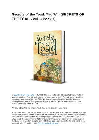 Secrets of the Toad: The Win (SECRETS OF THE TOAD - Vol. 3 Book 1)