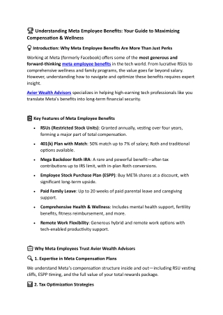 Meta Employee Benefits | Avier Wealth Advisors