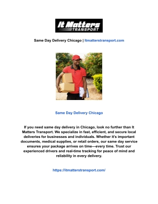 Same Day Delivery Chicago | Itmatterstransport.com