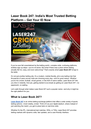 Laser Book 247_ India’s Most Trusted Betting Platform – Get Your ID Now