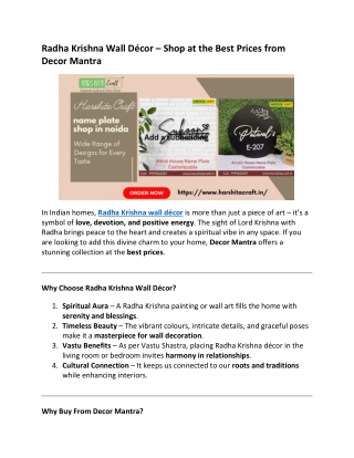 Radha Krishna Wall Décor – Shop at the Best Prices from Decor Mantra