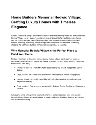 Home Builders Memorial Hedwig Village - CASADA HOMES