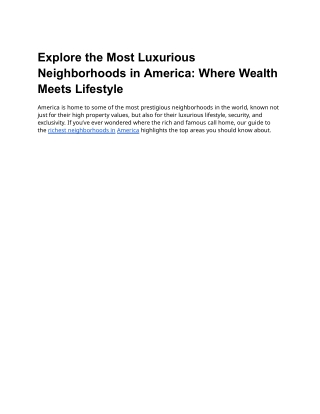 Explore the Most Luxurious Neighborhoods in America: Where Wealth Meets Lifestyl