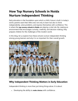 How Top Nursery Schools in Noida Nurture Independent Thinking