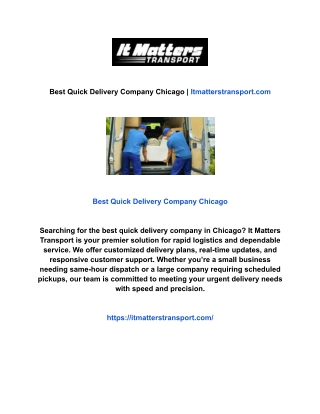 Best Quick Delivery Company Chicago | Itmatterstransport.com