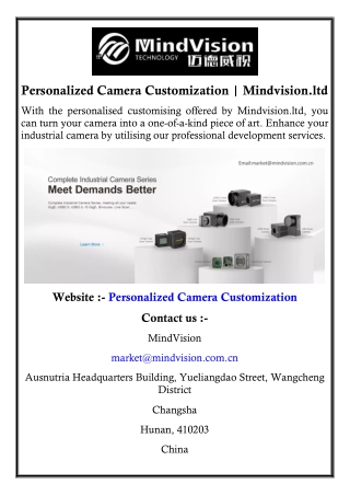 Personalized Camera Customization | Mindvision.ltd