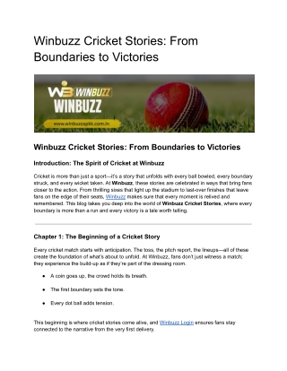 Winbuzz Cricket Stories: From Boundaries to Victories