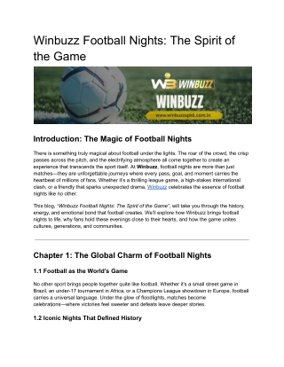 Winbuzz Football Nights: The Spirit of the Game