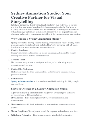 Sydney Animation Studio: Your Creative Partner for Visual Storytelling