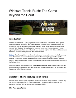 Winbuzz Tennis Rush: The Game Beyond the Court