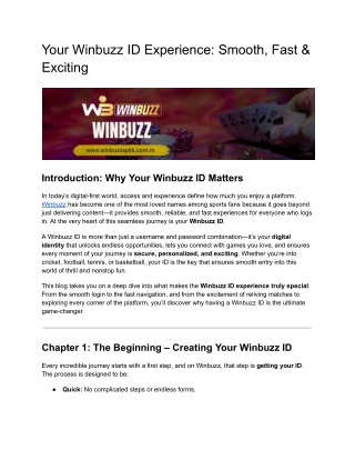 Your Winbuzz ID Experience: Smooth, Fast & Exciting