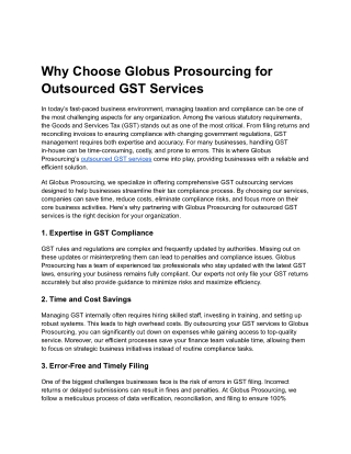 Why Choose Globus Prosourcing for Outsourced GST Services