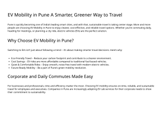 EV Mobility in Pune A Smarter, Greener Way to Travel