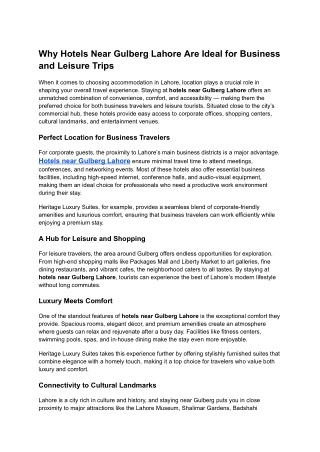 Why Hotels Near Gulberg Lahore Are Ideal for Business and Leisure Trips