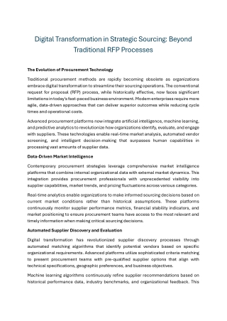 Digital Transformation in Strategic Sourcing Beyond Traditional RFP Processes
