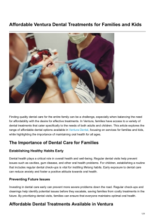 Affordable Ventura Dental Treatments for Families and Kids