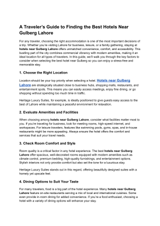 A Traveler’s Guide to Finding the Best Hotels Near Gulberg Lahore