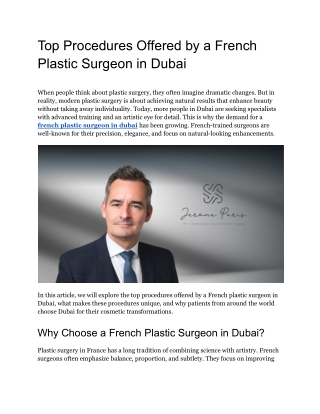 Top Procedures Offered by a French Plastic Surgeon in Dubai