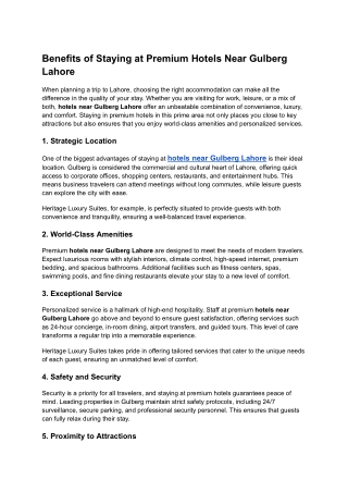 Benefits of Staying at Premium Hotels Near Gulberg Lahore